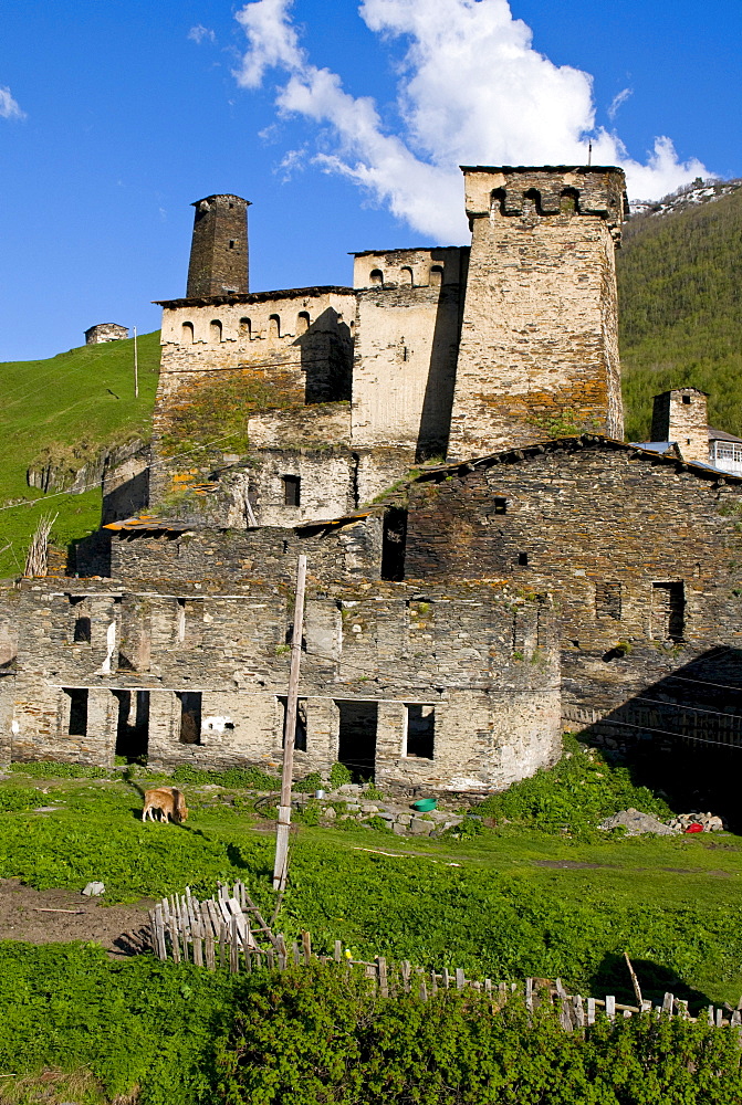 Historic mountain village of Ushguli, UNESCO World Heritage site, Svaneti province, Georgia, Middle East