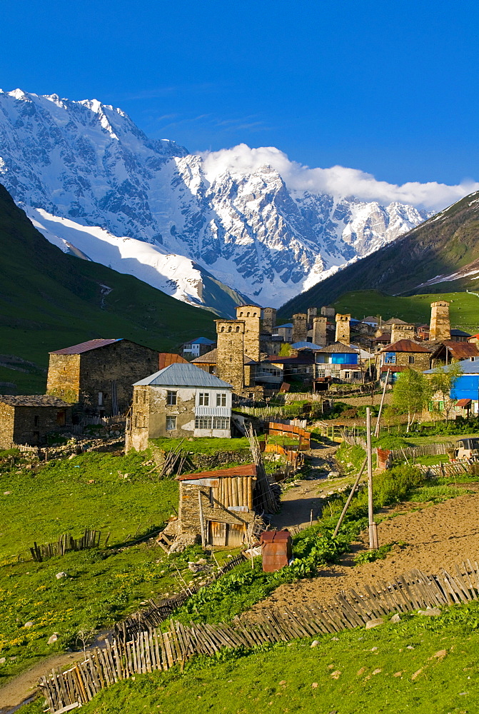 Historic mountain village of Ushguli, UNESCO World Heritage site, Svaneti province, Georgia, Middle East