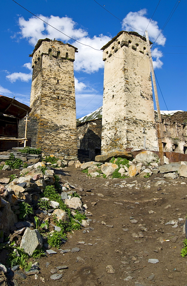 Historic mountain village of Ushguli, UNESCO World Heritage site, Svaneti province, Georgia, Middle East