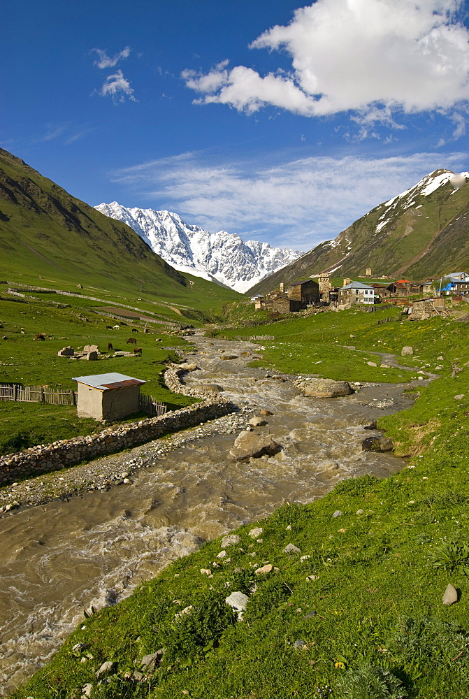 Historic mountain village of Ushguli, UNESCO World Heritage site, Svaneti province, Georgia, Middle East