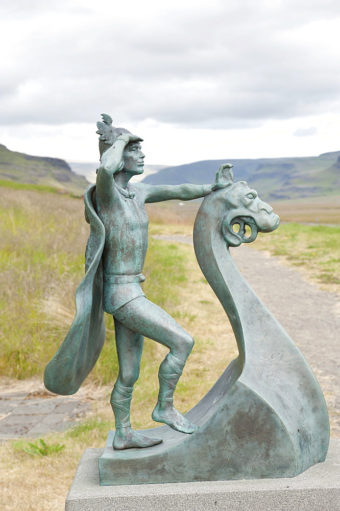 Leifur Eiriksson, Leif Ericson, small bronze statue, Eiriksstaï£¿ir, Eiriksstadir, Iceland, Scandinavia, Northern Europe, Europe