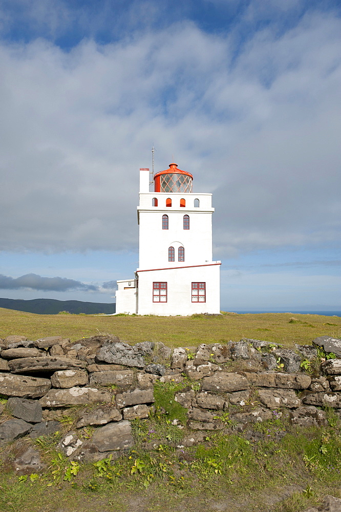 White lighthouse, Dyrholaey, Iceland, Scandinavia, Northern Europe, Europe