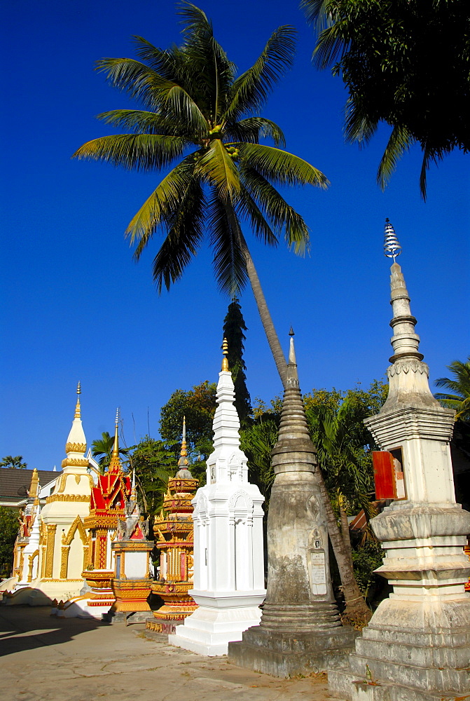 Theravada Buddhism, ornate grave stupas, Wat Xayaphoum temple, Savannakhet, Laos, Southeast Asia, Asia