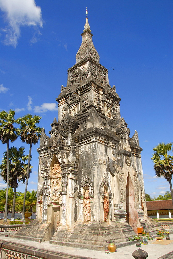 Theravada Buddhism, old ornate temple, That Ing Hang Stupa, in Savannakhet, Laos, Southeast Asia, Asia