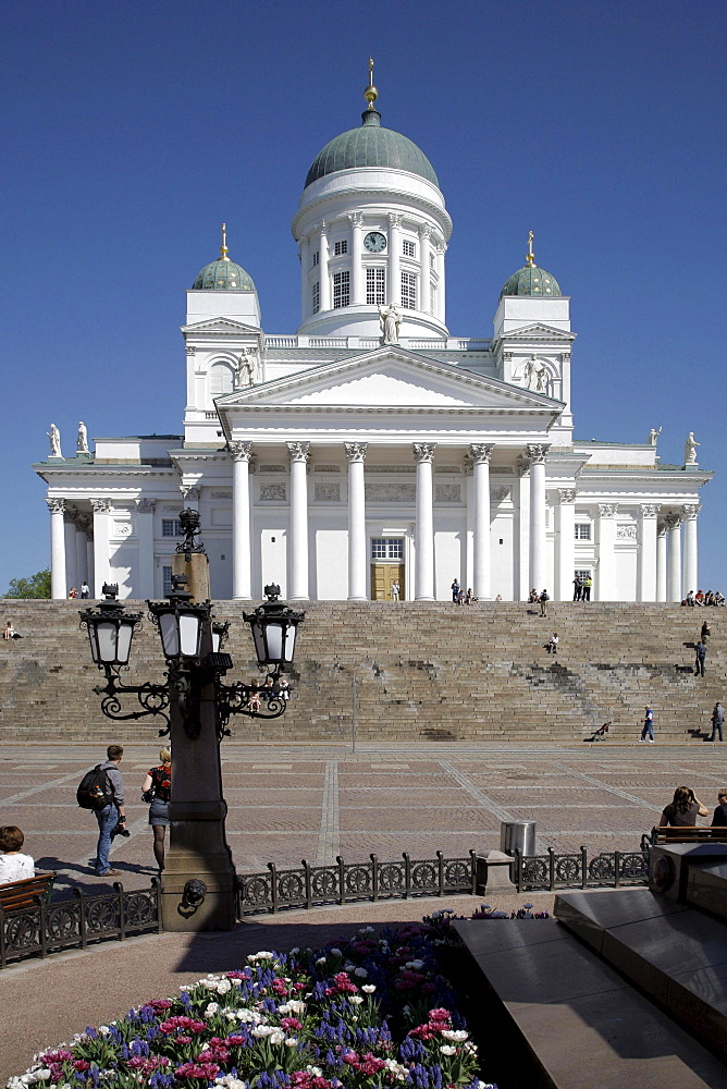 Cathedral, people on the Senate Square, Helsinki, Finland, Europe