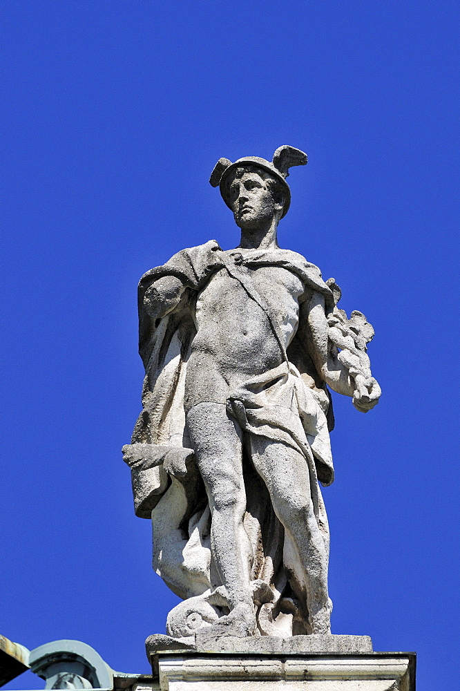 Figure of Mercury on the Palace of Justice, Munich, Bavaria, Germany, Europe