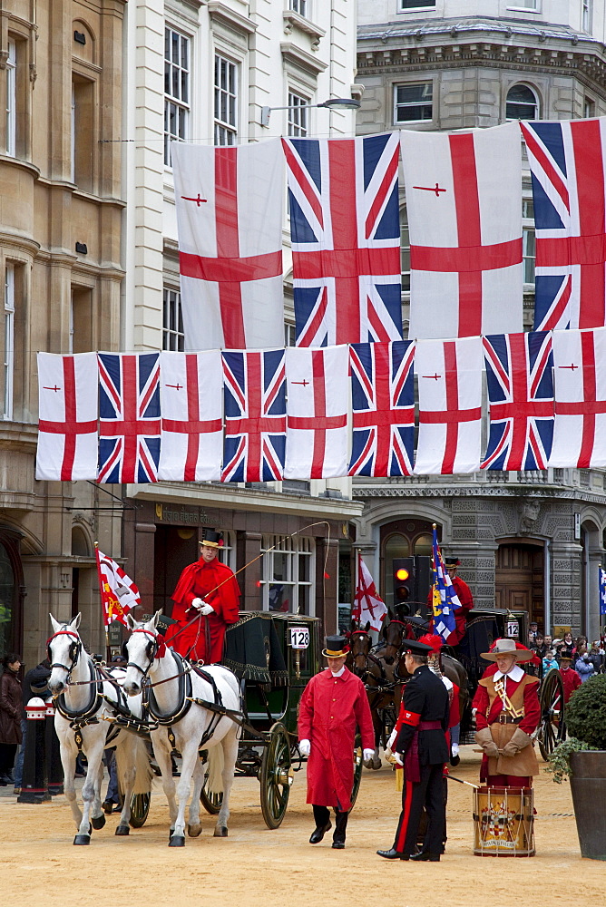 Horses, carriage and flags, Lord Mayor's Show in the City of London, England, United Kingdom, Europe