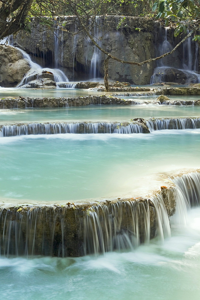 Pool and waterfall in the Tat Kuang Si waterfall system near Luang Prabang in Laos, Southeast Asia