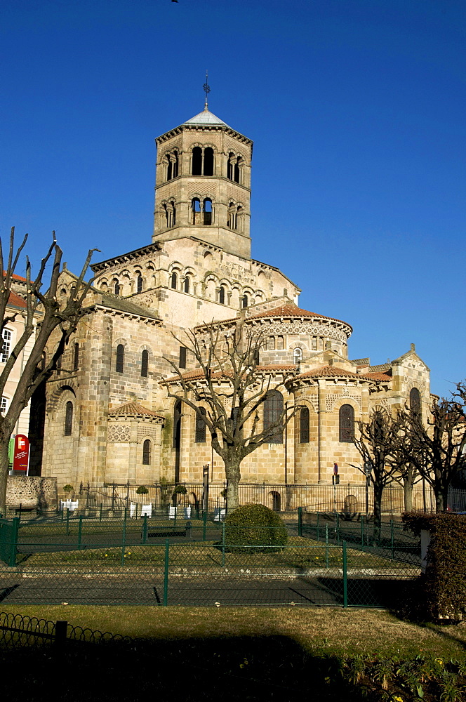 The abbey church of Saint Austremoine in Issoire, one of the five major Romanesque churches in Auvergne, France, Europe