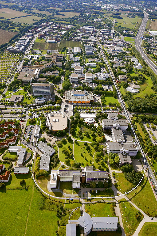 Aerial view, Technology Park Dortmund, University of Dortmund, the Fraunhofer Institute, Dortmund, Ruhr area, North Rhine-Westphalia, Germany, Europe