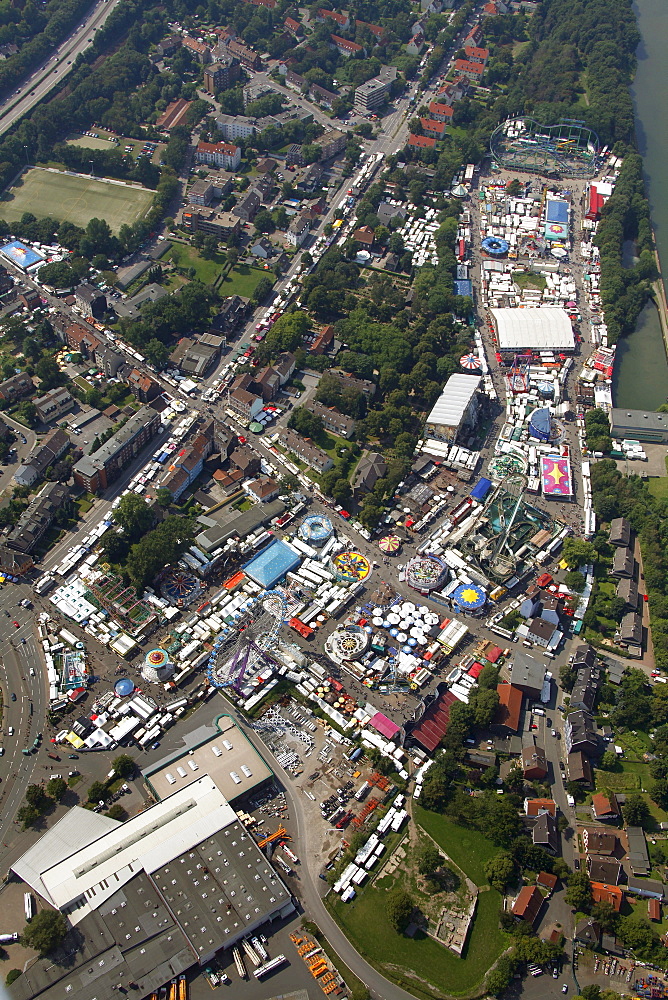 Aerial view, Cranger Kirmes funfair, Herne, Ruhr Area, North Rhine-Westphalia, Germany, Europe