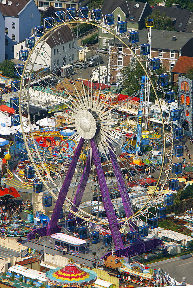 Aerial view, Ferris wheel, Cranger Kirmes parish fair, Crange district, Herne, Ruhr area, North Rhine-Westphalia, Germany, Europe