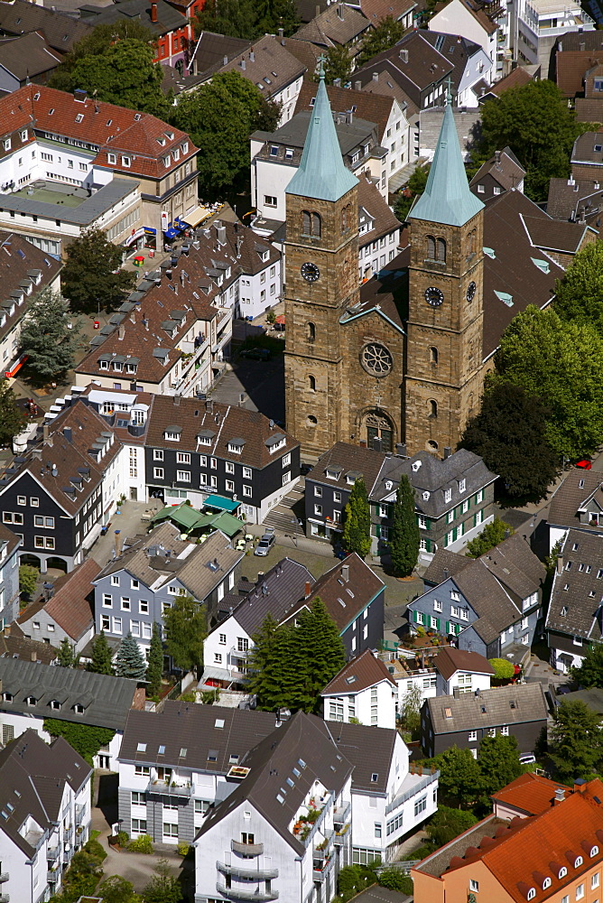 Aerial view, Christuskirche church, Marktplatz square, city centre, historic district, Schwelm, North Rhine-Westphalia, Germany, Europe