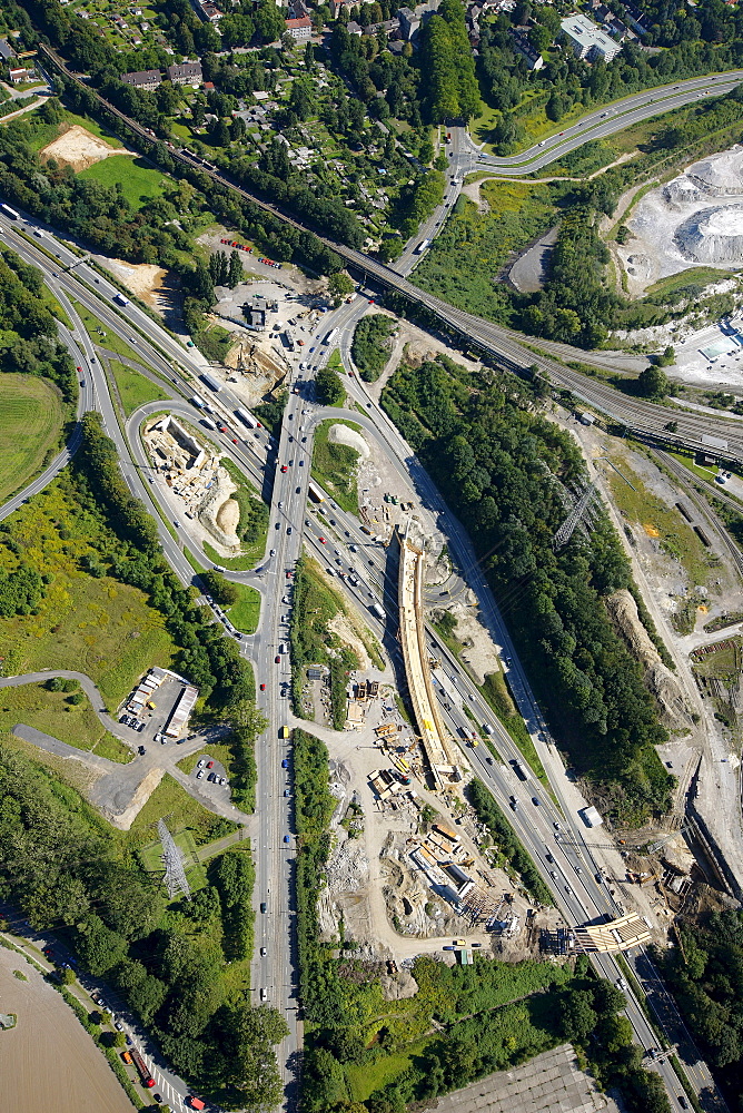 Aerial view, A40 motorway, Donezk-Ring motorway, Wattenscheider Strasse street, construction site, Bochum, Ruhr area, North Rhine-Westphalia, Germany, Europe