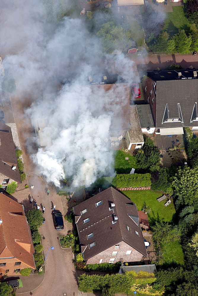 Aerial view, mattresses fire, Rumeln, Rheinhausen, Duisburg, Ruhrgebiet region, North Rhine-Westphalia, Germany, Europe