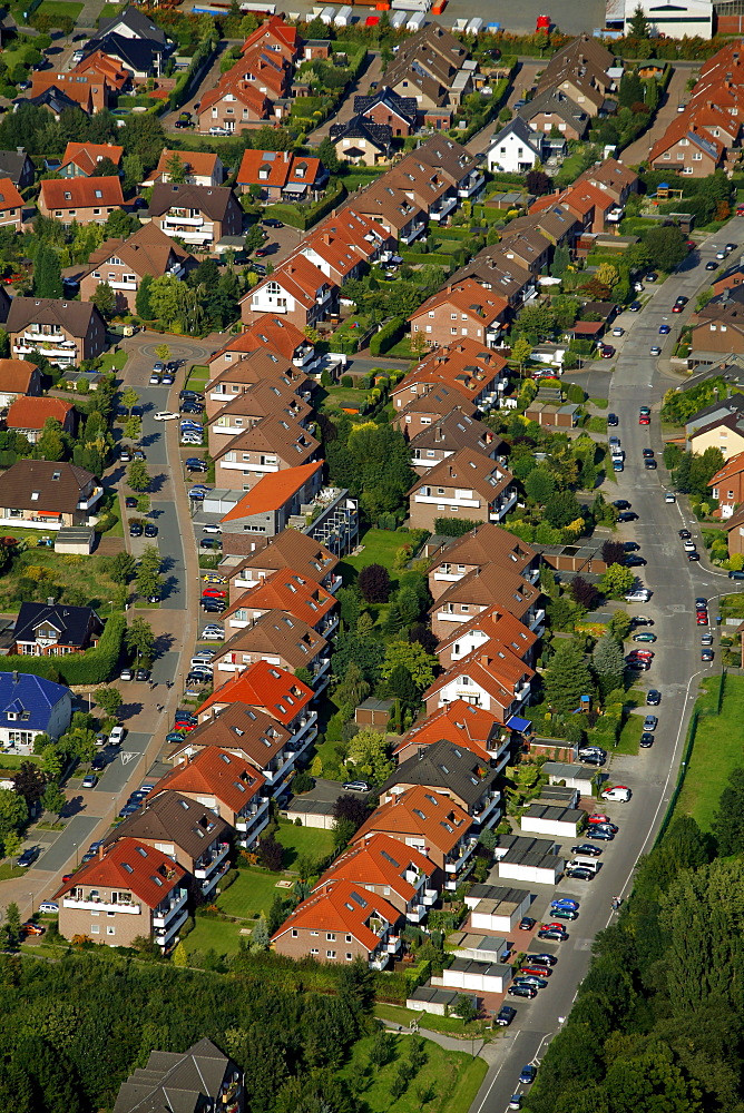 Aerial view, rows of houses, Siedlung Leppelmanns Feld Nordring settlement, Waltrop, Ruhr area, North Rhine-Westphalia, Germany, Europe