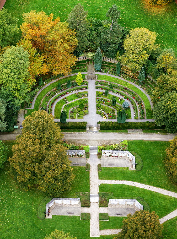 Aerial view, cemetery, park, Haspe, Hagen, Ruhrgebiet region, North Rhine-Westphalia, Germany, Europe