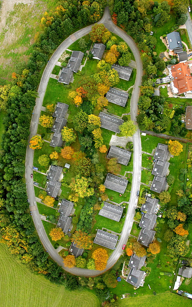 Aerial view, Otto-Brenner-Strasse estate, loop road, Hasslinghausen, Sprockhoevel, Ruhrgebiet region, North Rhine-Westphalia, Germany, Europe