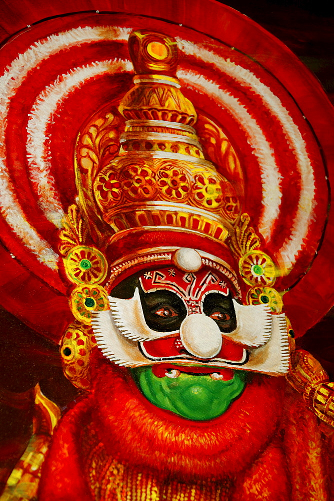 Kathakali, a classical Indian dance-drama, temple dance, Kerala Kathakali Centre, Kochi, Fort Cochin district, Ernakulam region, Ochanthuruth, Vypin island, India, Asia