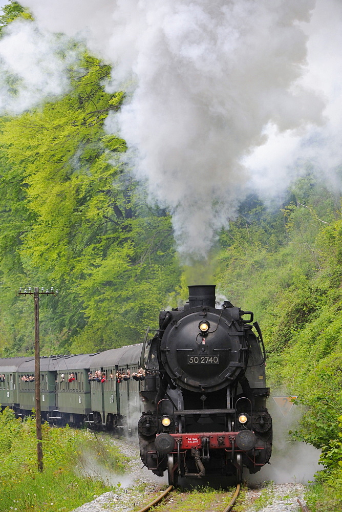 Steam train of the Swabian Forest Railway, Rudersberg, Baden-Wuerttemberg, Germany, Europe