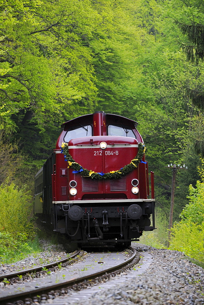 Diesel locomotive of the Swabian Forest Railway, Rudersberg, Baden-Wuerttemberg, Germany, Europe