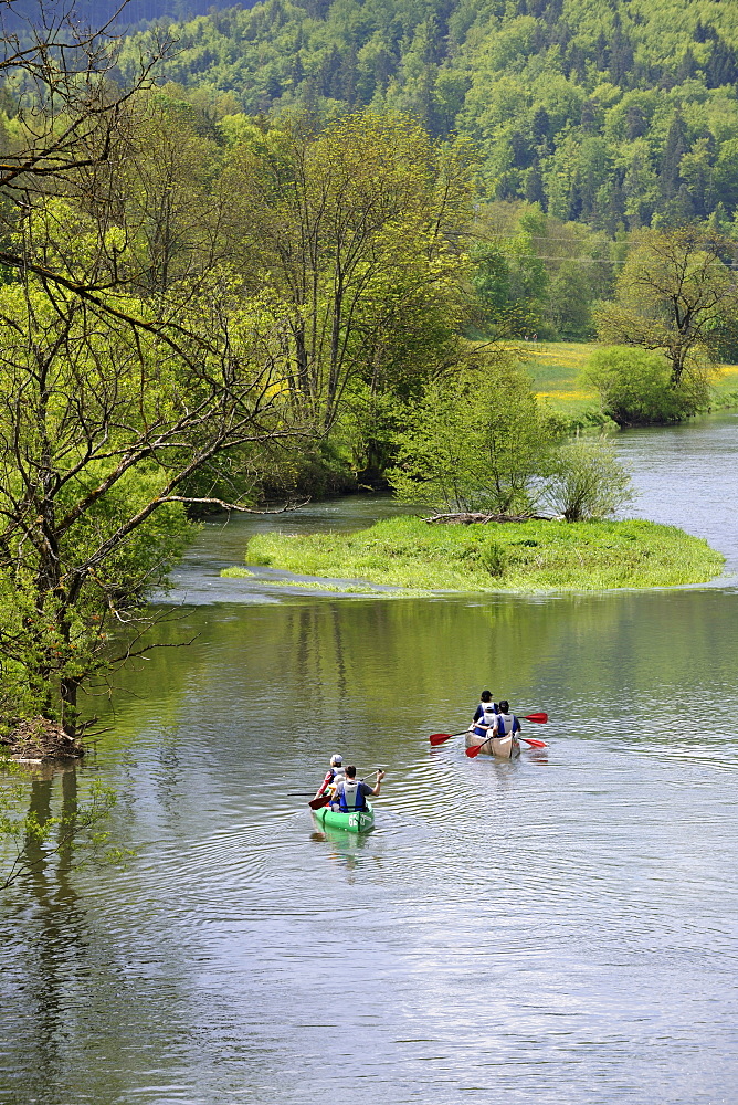 Upper Danube Valley, canoeing, Upper Danube Nature Park, Neidlingen, Baden-Wuerttemberg, Germany, Europe