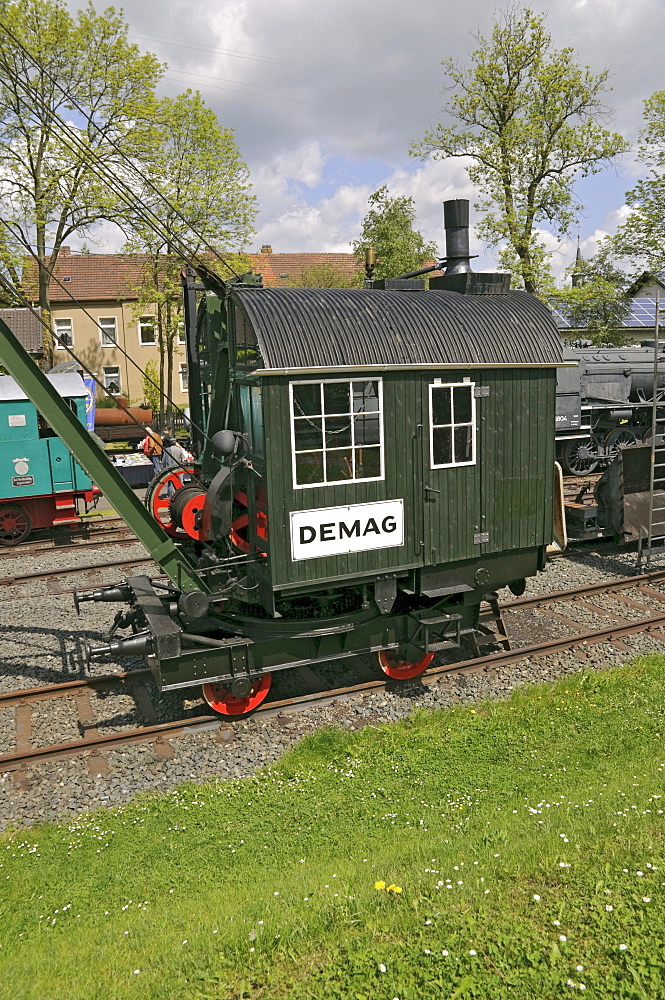 A Demag steam crane from 1927 at the German Steam Locomotive Museum, Neuenmarkt, Franconia, Bavaria, Germany, Europe