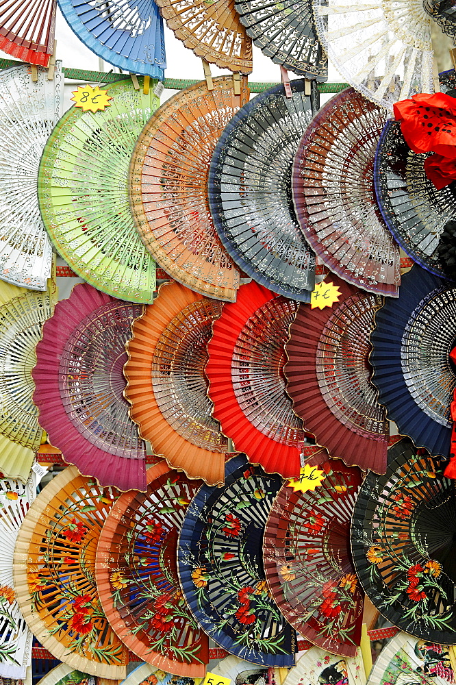 Colourful fans, Rastro market, Madrid, Spain, Europe