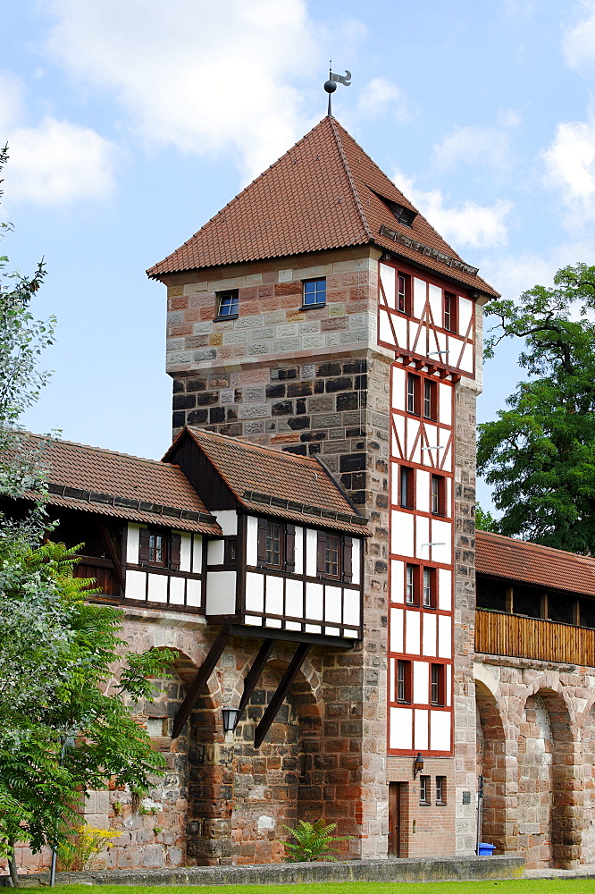 Guard tower at the Maxtormauer walls, Nuremberg, Middle Franconia, Bavaria, Germany, Europe