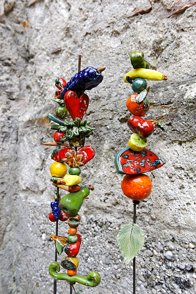 Sculpture made from colored stones, former convent of the Cistercian order, Raitenhaslach, Burghausen, Upper Bavaria, Bavaria, Germany, Europe