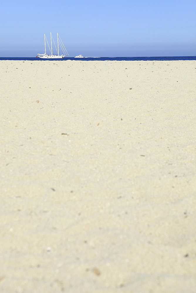 Beach, sailing boat, Mediterranean Sea, Italy, Europe