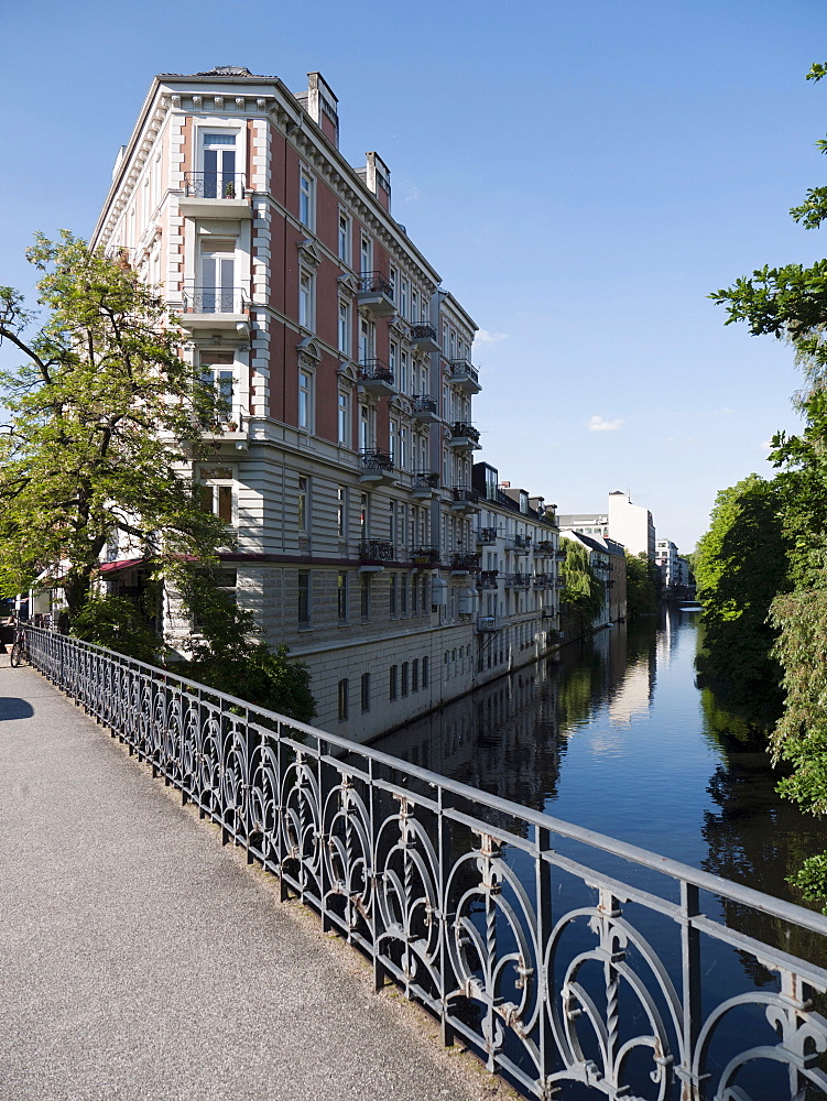 Art nouveau building on Isebek canal in Eppendorf, Hamburg, Germany, Europe