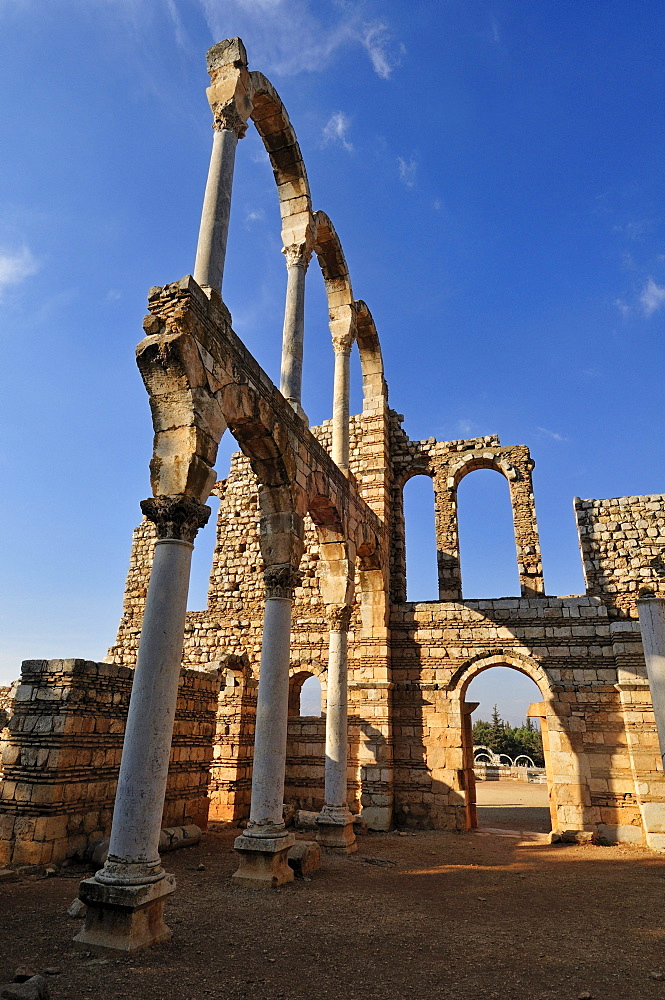 Antique Umayyad ruins at the archeological site of Anjar, Aanjar, Unesco World Heritage Site, Bekaa Valley, Lebanon, Middle East, West Asia