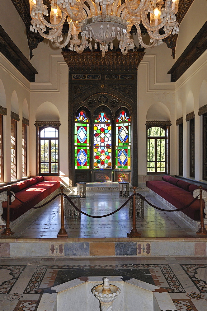 Oriental living room in the historic Beit ed-Dine, Beiteddine Palace of Emir Bashir, Chouf, Lebanon, Middle East, West Asia