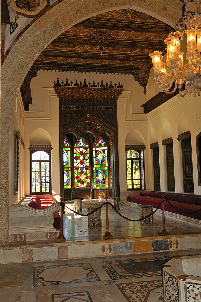 Oriental living room in the historic Beit ed-Dine, Beiteddine Palace of Emir Bashir, Chouf, Lebanon, Middle East, West Asia