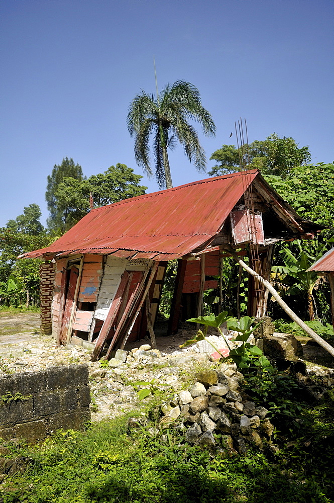 A traditional half-timbered house that was completely destroyed by the January 2010 earthquake, Jacmel, Haiti, Caribbean, Central America