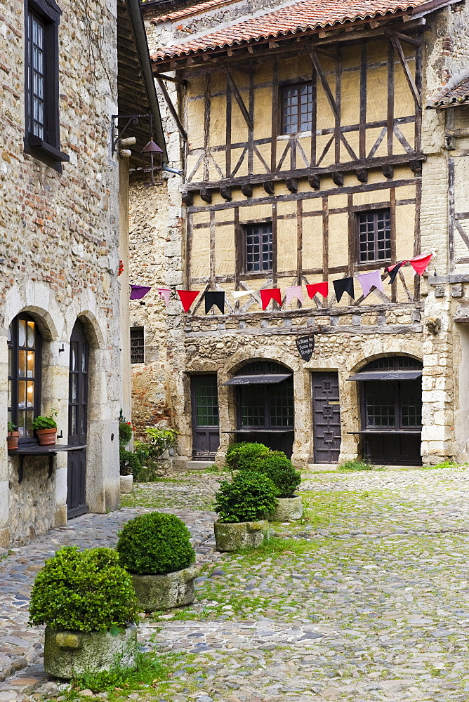 Place de la Halle square, medieval walled town of Perouges, France, Europe