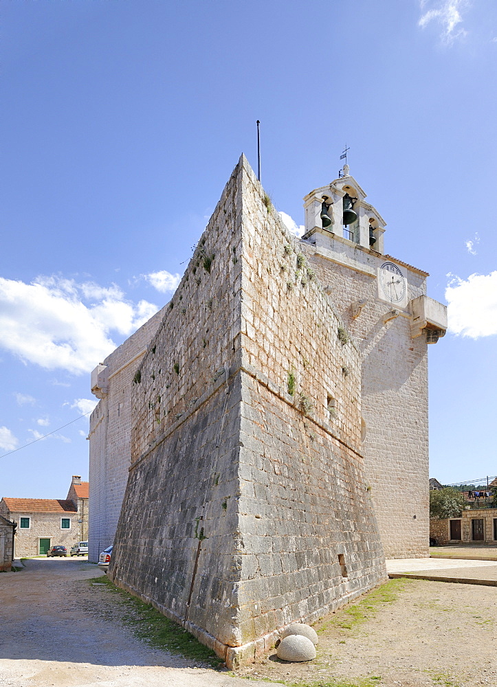 Fortress Church of Sveta Marija, Vrboska, Hvar Island, Croatia, Europe