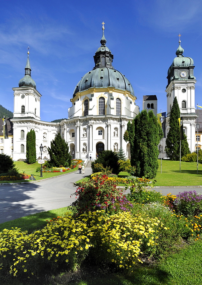 Ettal Abbey, monastery church and courtyard, Upper Bavaria, Bavaria, Germany, Europe