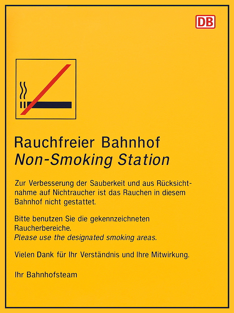 Sign of the DB, Deutsche Bahn, Non-Smoking Station