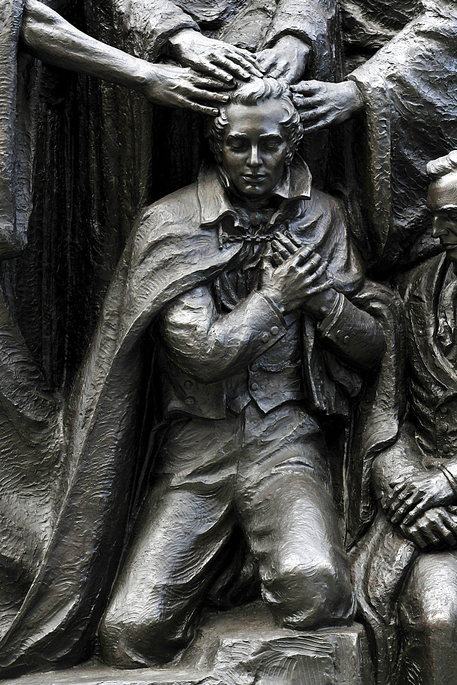 Monument for the restoration and reinstatement of the Melchizedek priesthood, Temple of The Church of Jesus Christ of Latter-day Saints, Mormon Church, Temple Square, Salt Lake City, Utah, Southwest, USA, North America