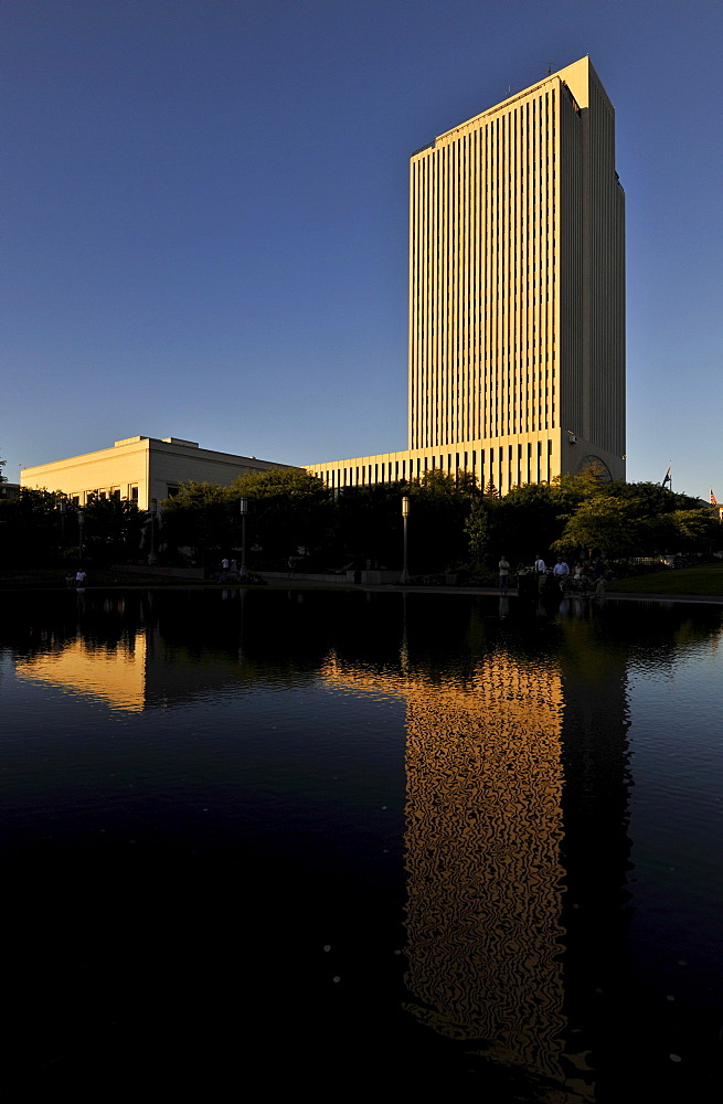 Administration Building, office building in the evening light, Temple of The Church of Jesus Christ of Latter-day Saints, Mormon Church, Temple Square, Salt Lake City, Utah, Southwest, USA, North America