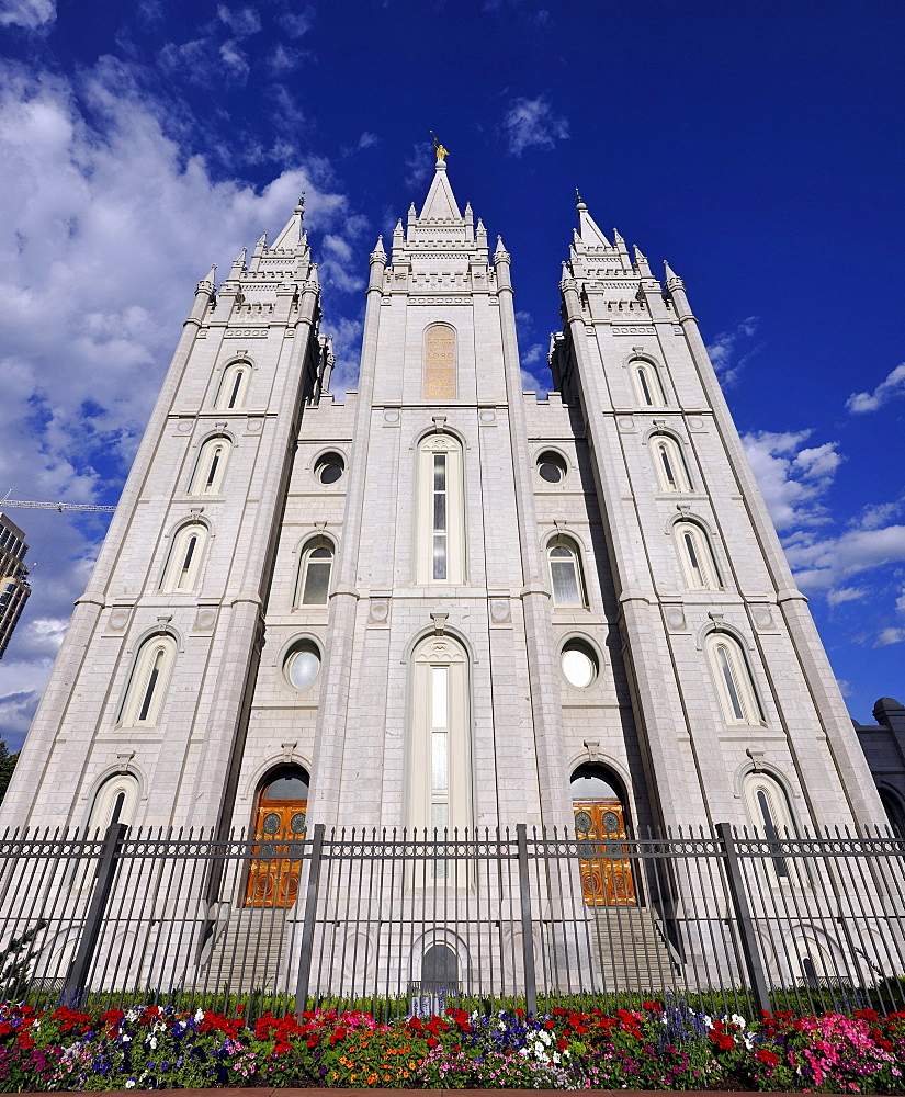 Front of the temple of The Church of Jesus Christ of Latter-day Saints, Church of Mormons, Temple Square, Salt Lake City, Utah, United States of America, America