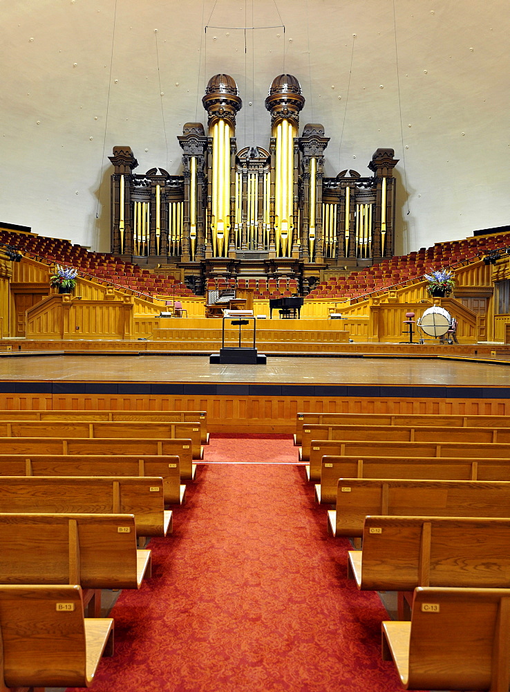 Interior, organ of the tabernacle, Temple of The Church of Jesus Christ of Latter-day Saints, Church of Mormons, Temple Square, Salt Lake City, Utah, United States of America, America