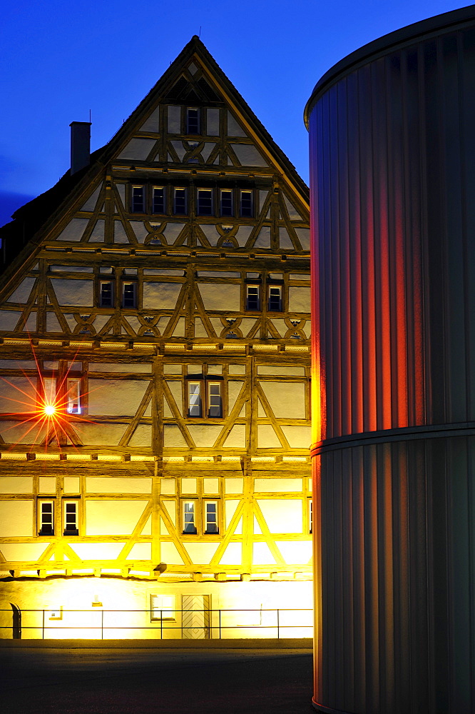 Waiblingen Leuchtet, illumination, museum, Galerie Stihl, historic old town, half-timbered houses, Waiblingen, Rems-Murr-Kreis district, Baden-Wuerttemberg, Germany, Europe