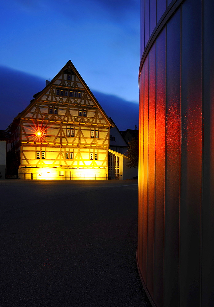 Waiblingen Leuchtet, illumination, museum, Galerie Stihl, historic old town, half-timbered houses, Waiblingen, Rems-Murr-Kreis district, Baden-Wuerttemberg, Germany, Europe