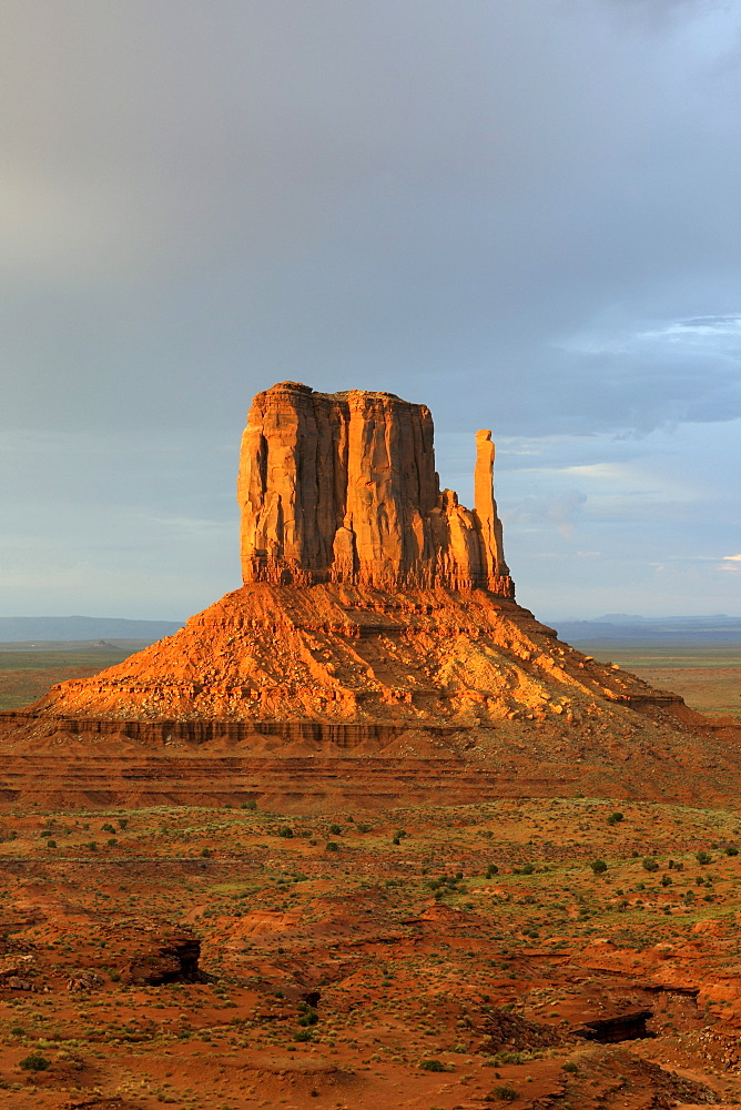 West Buttes in the last light during a storm, Monument Valley, Arizona, USA