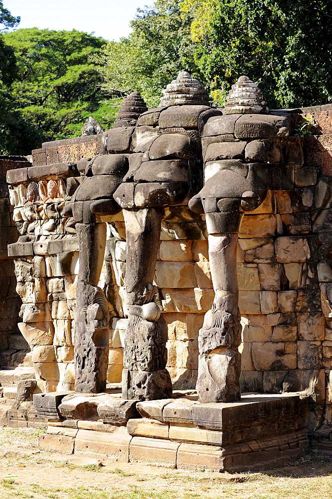 Relief of a three-headed elephant, Terrace of the Elephants, Angkor Thom, Angkor, UNESCO World Heritage Site, Siem Reap, Cambodia, Southeast Asia, Asia