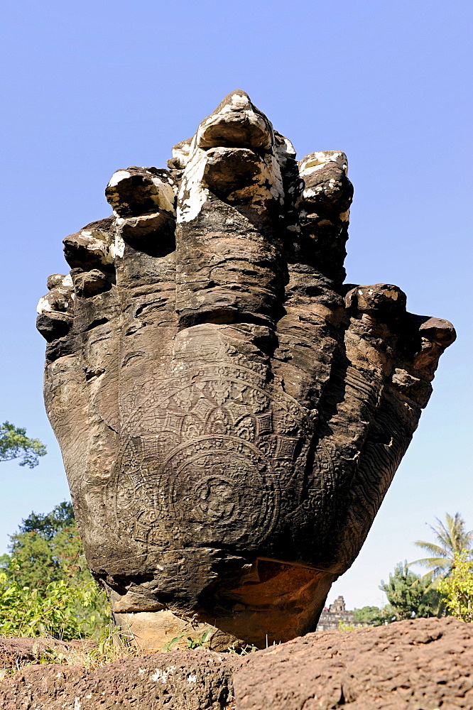 Naga, multi-headed snake creature, Bakong Temple Roluos Group, Siem Reap, Cambodia, Southeast Asia, Asia