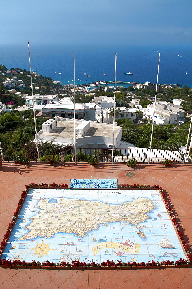 View from the Via Roma down to the port of Marina Grande and the Gulf of Naples, island of Capri, Italy, Europe